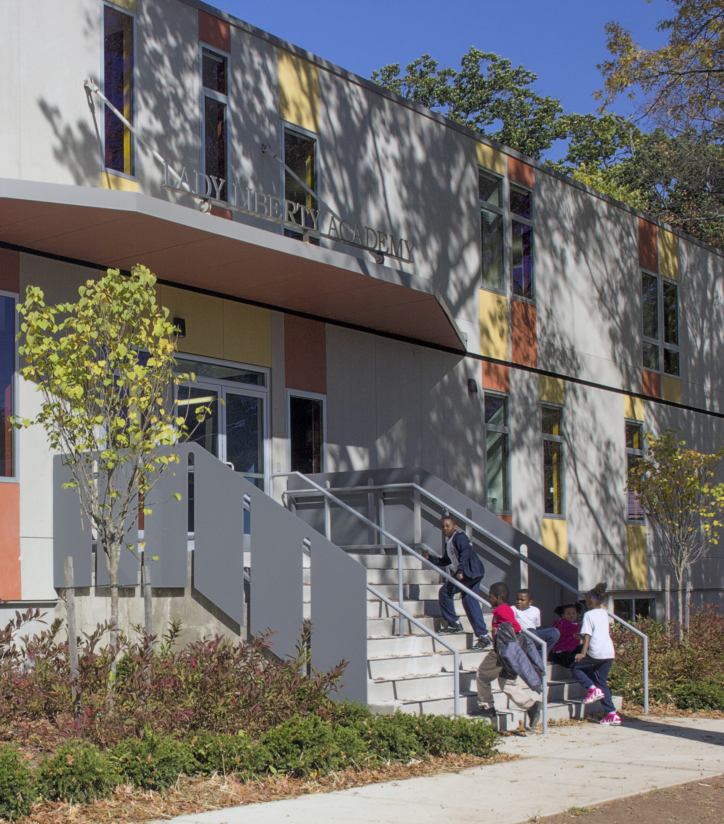 exterior of a modular prefabricated urban school