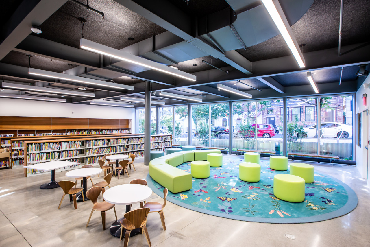 a kids reading area in a library