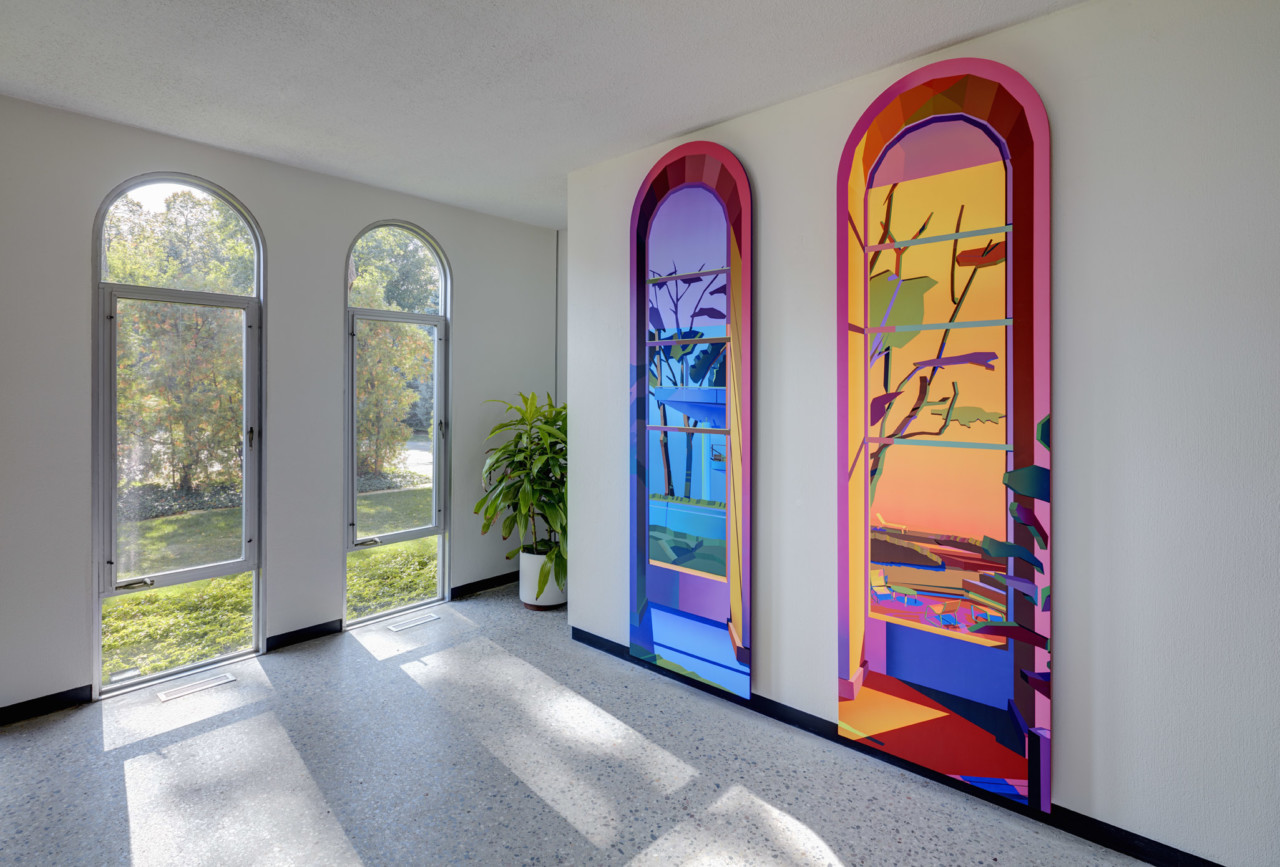 colorful reproduction of arched windows