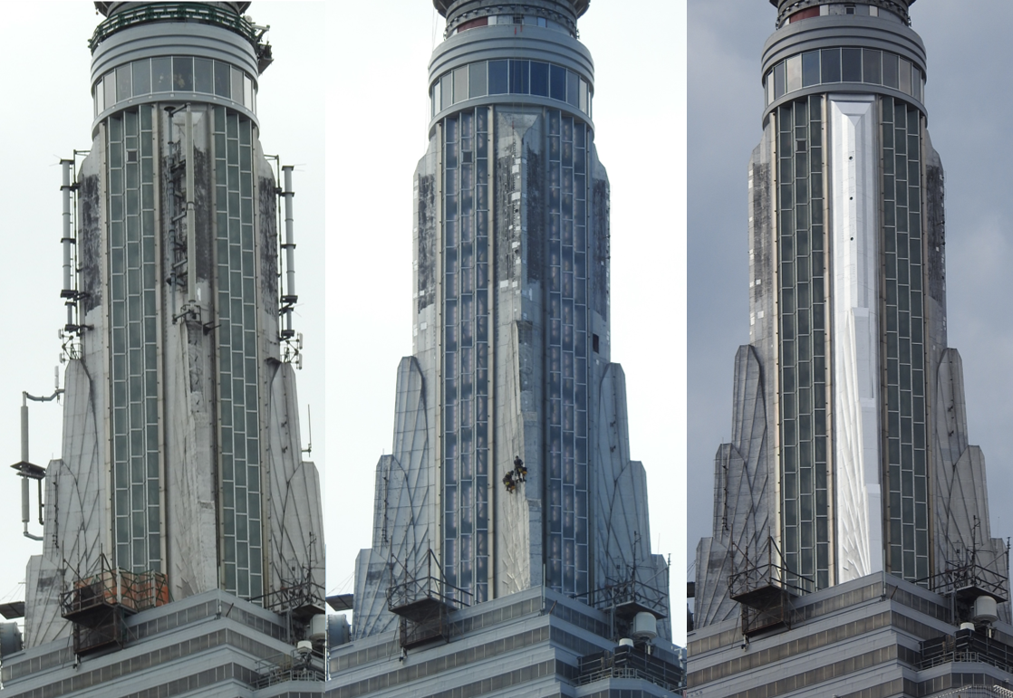 Progress image of the spire restoration at the empire state building