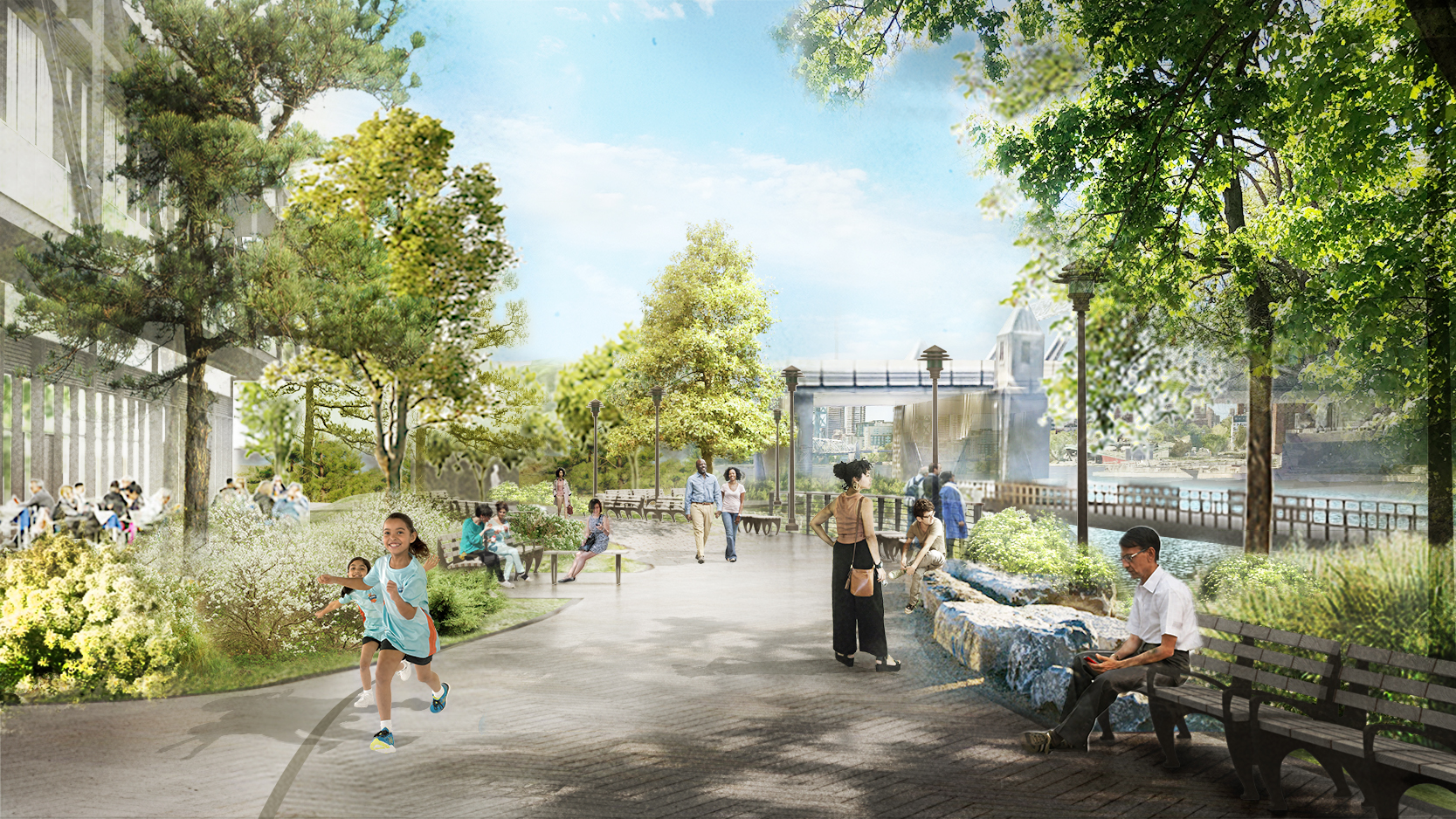 illustration of people enjoying an urban green space, one of the 2020 Awards for Excellence in Design winners