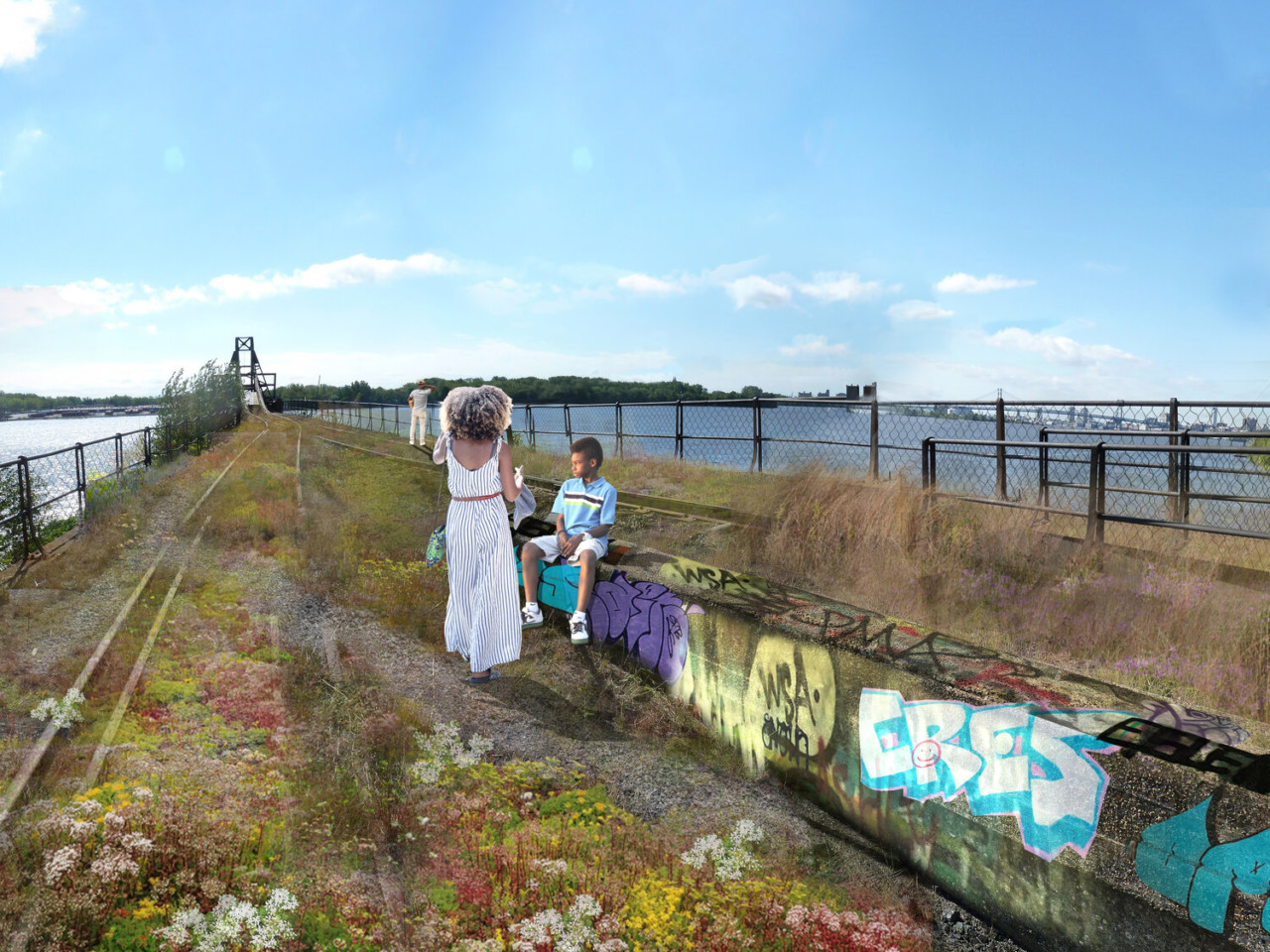 Rendering of the new graffiti pier with a wedding couple on it