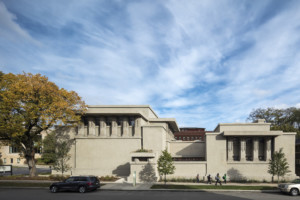 exterior view of a frank lloyd wright-designed unity temple in Illinois