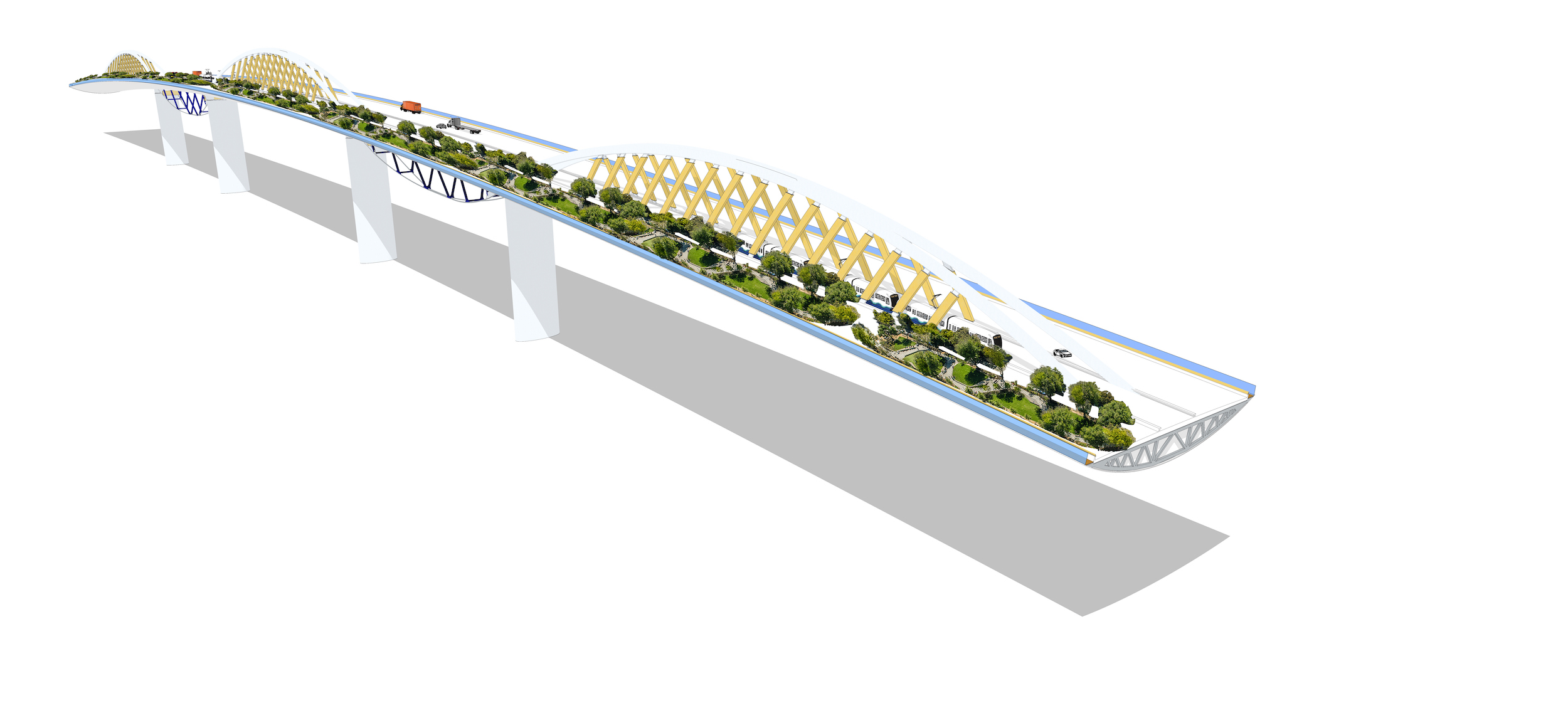 illustration of a proposed west seattle bridge replacement with a park element