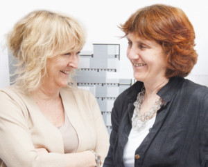 two women smiling at each other, the 2020 pritzker prize winners Yvonne Farrell and Shelley McNamara