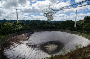 The radio telescope dish at arecibo observatory in happier times