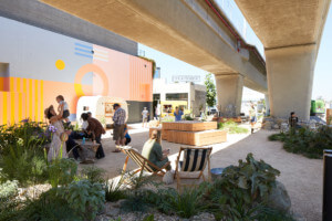 People in an underpass park