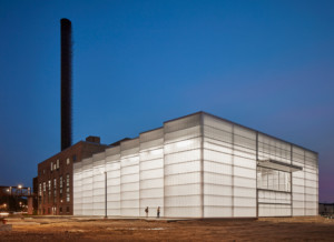 Photo of a polycarbonate-clad field house at beloit college