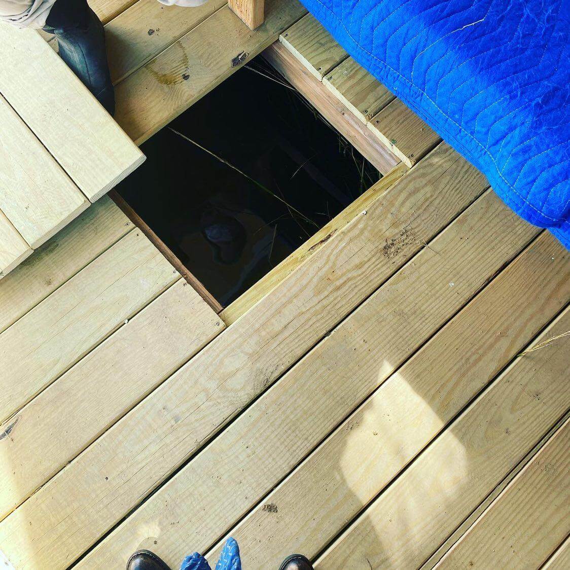 trap door in floating tiny home