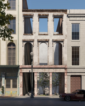 Image of the freestanding facade of 309 Magazine Street in New Orleans