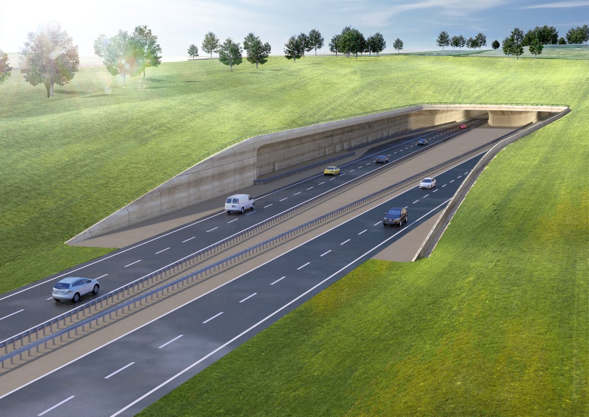 Rendering of a two-road highway tunnel