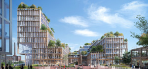 illustration of a tree-topped mixed-use buildings