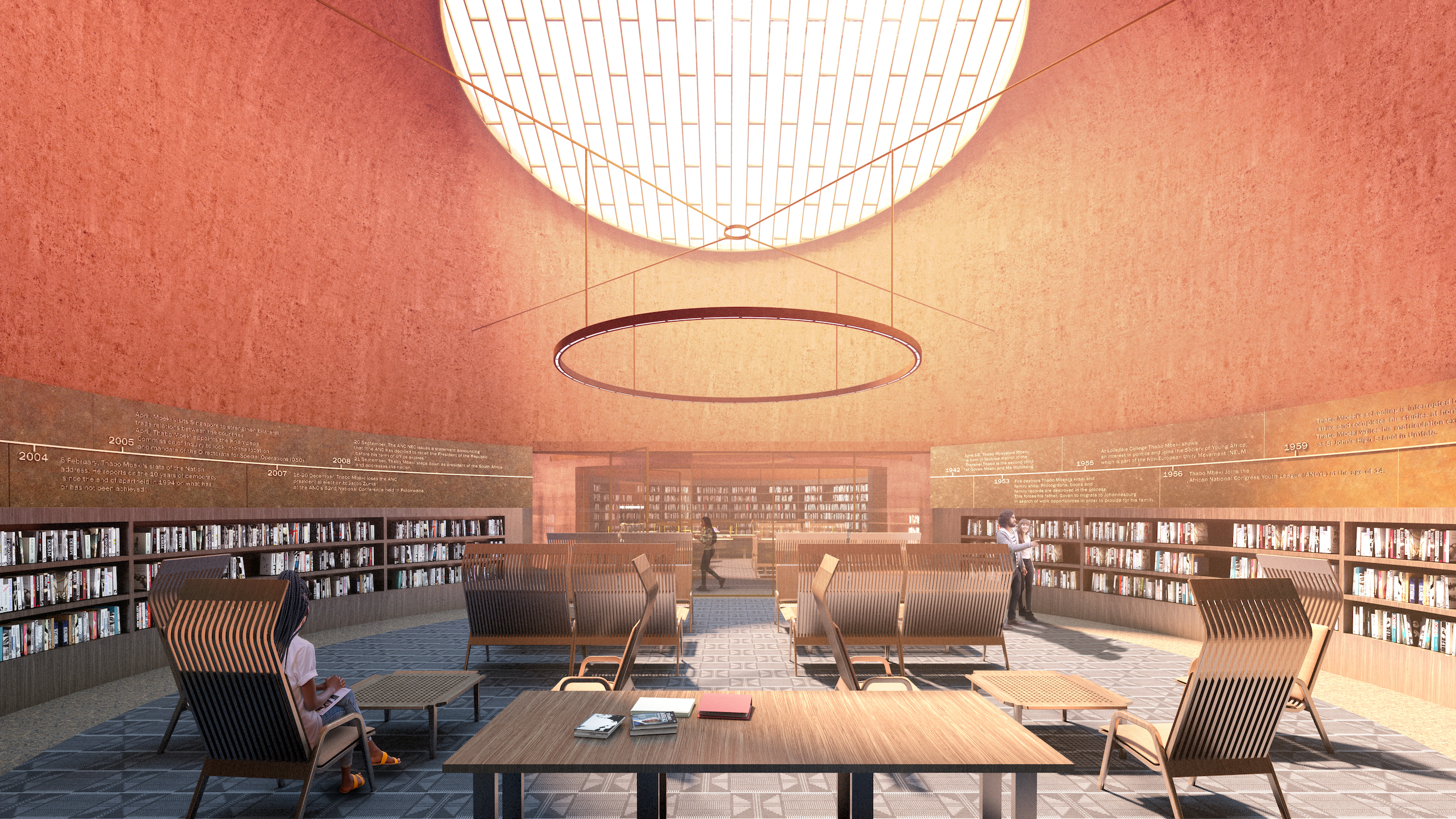 a round reading room with a massive skylight