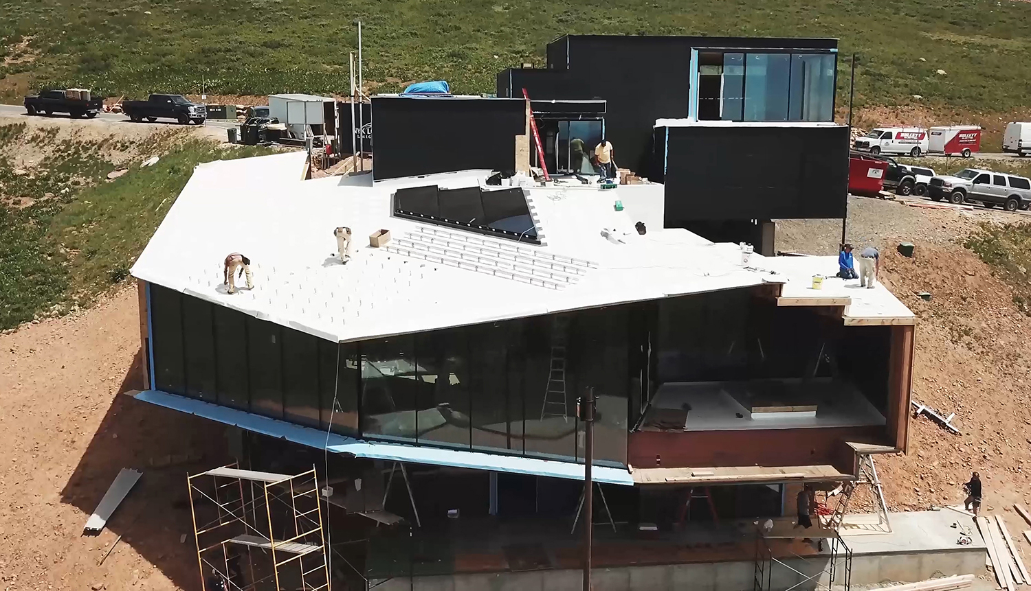 Aerial image of the Dark Chalet under construction