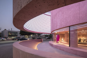 Exterior of a pink storefront desinged by a top 50 winner