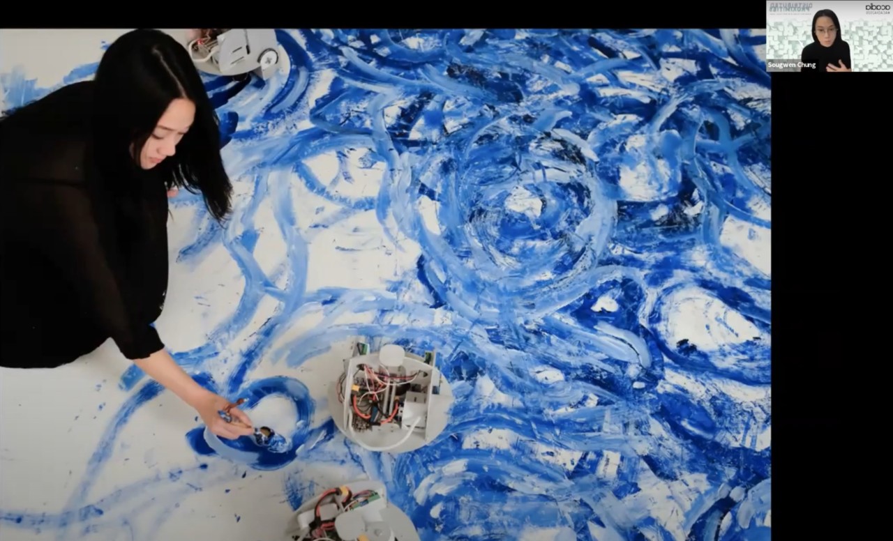 Swirls of blue paint