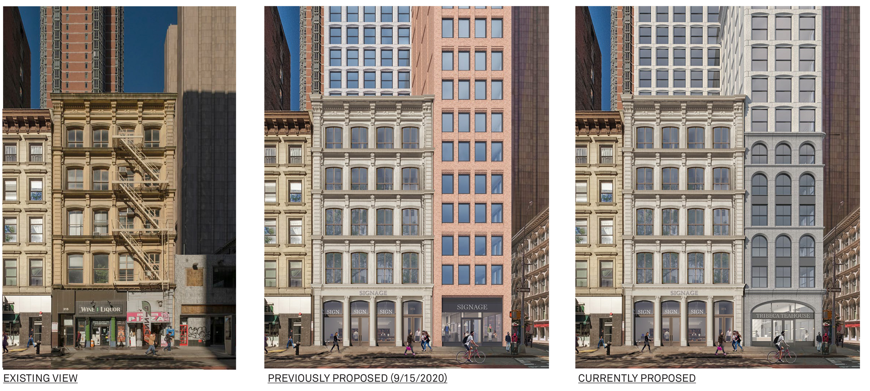A triptych of three buildings in tribeca