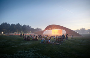 Rendering of a steel pavilion at luther george park