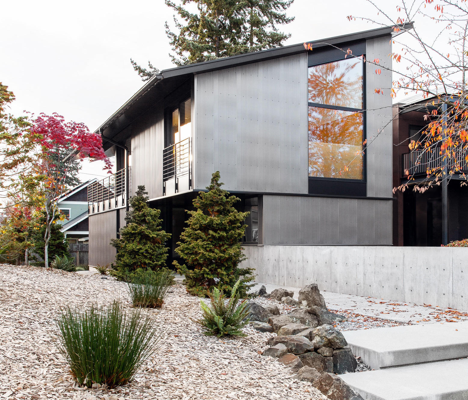 A slanted steel-clad home