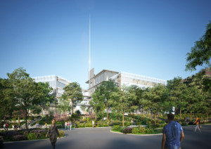 Rendering of the johns hopkins campus with two glassy cubes