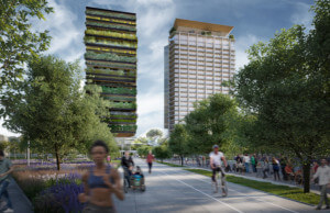 rendering of Pirelli 39, an italian site with two towers across a road