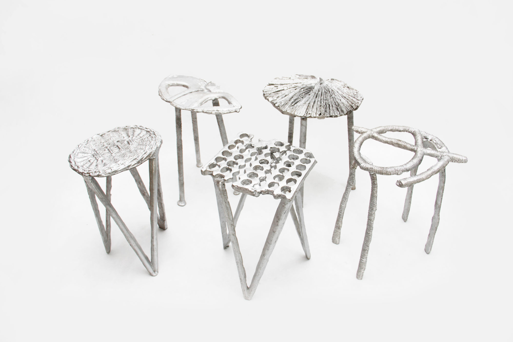 stools cast from aluminum cans