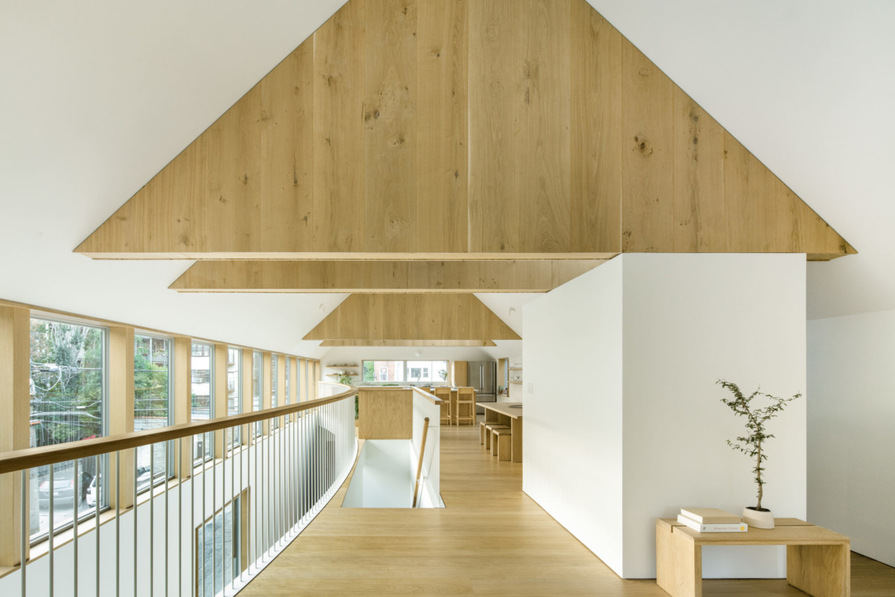 interior of a residential home designed by Kwong Von Glinow, with exposed plywood accents