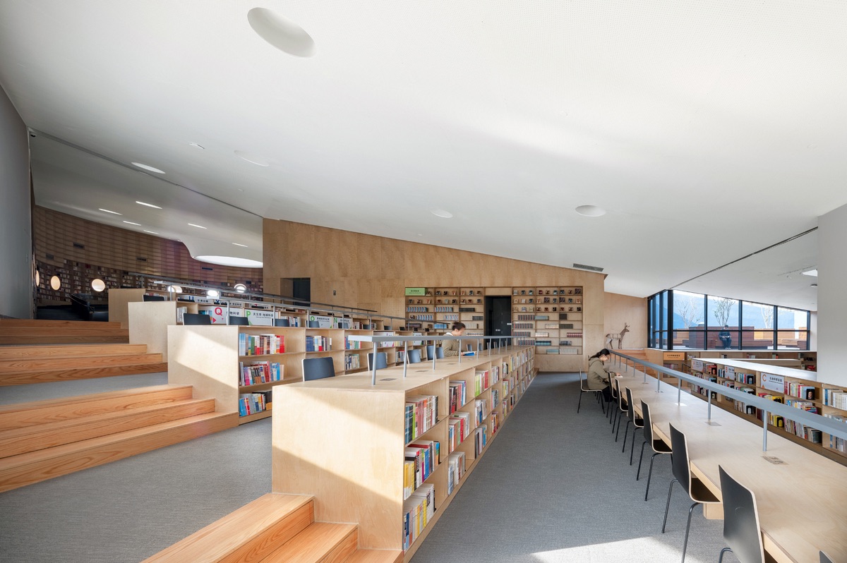 a terraced reading space in a library