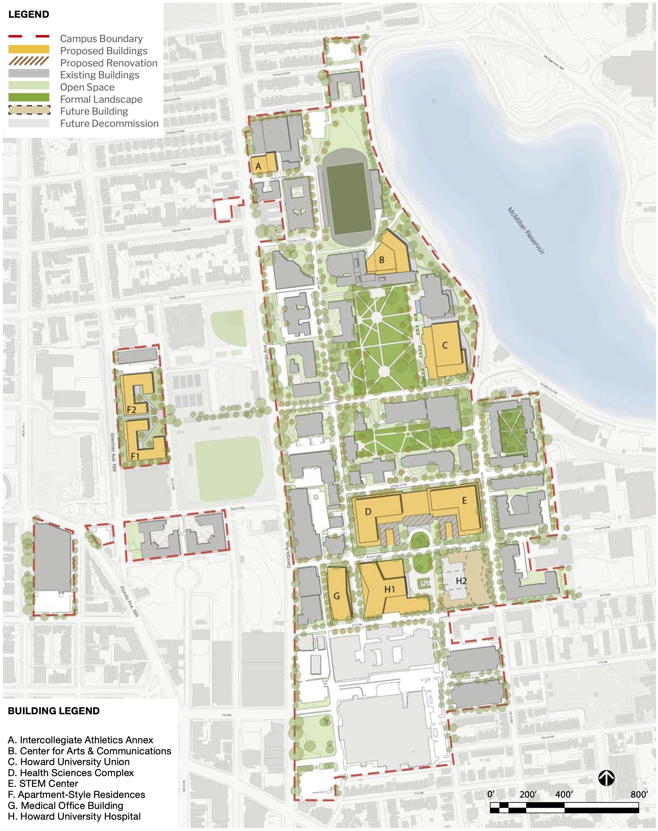A master plan showing the howard university campus