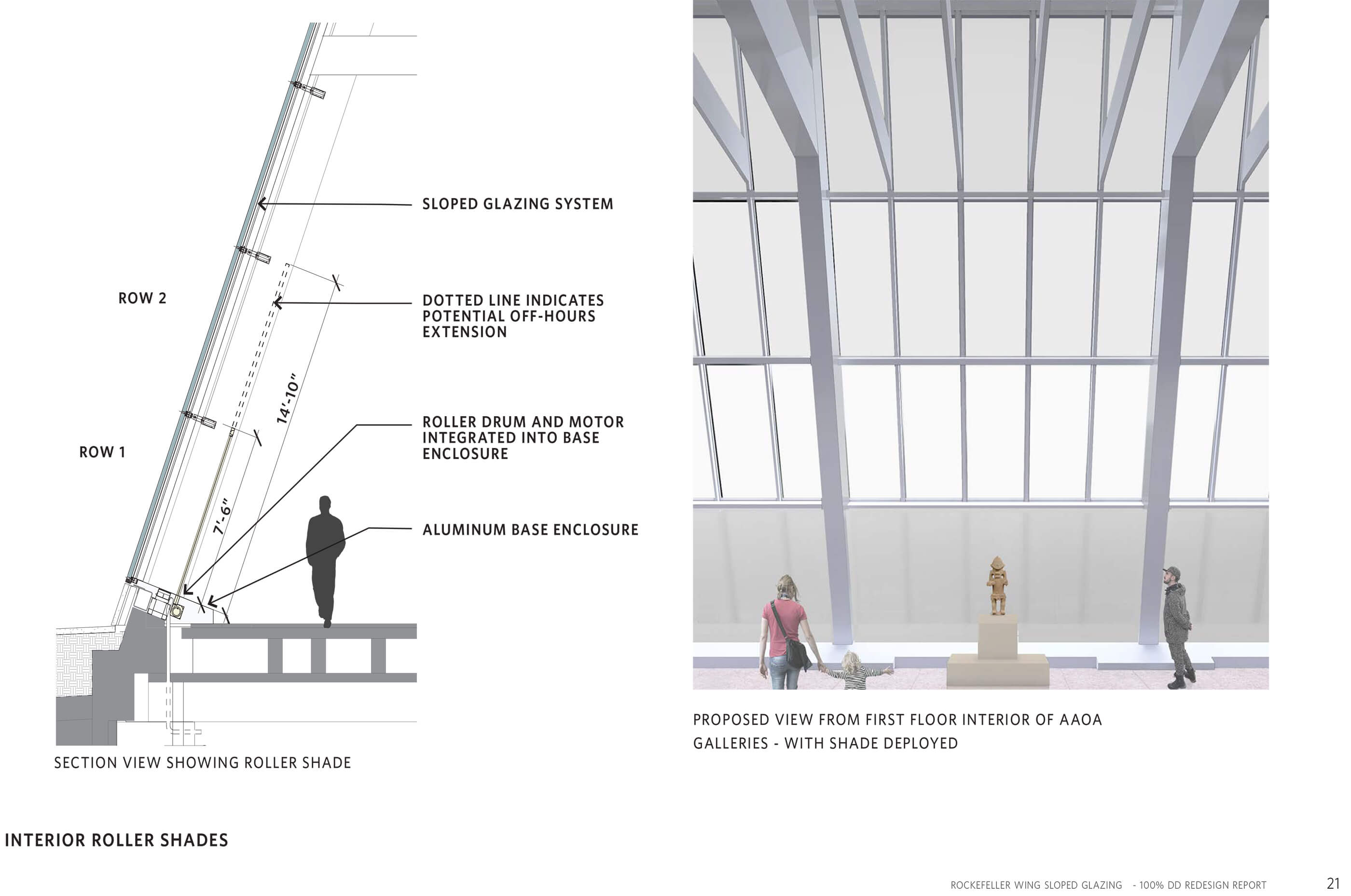 a side-by side diagram and rendering of proposed curtain wall replacements at the met
