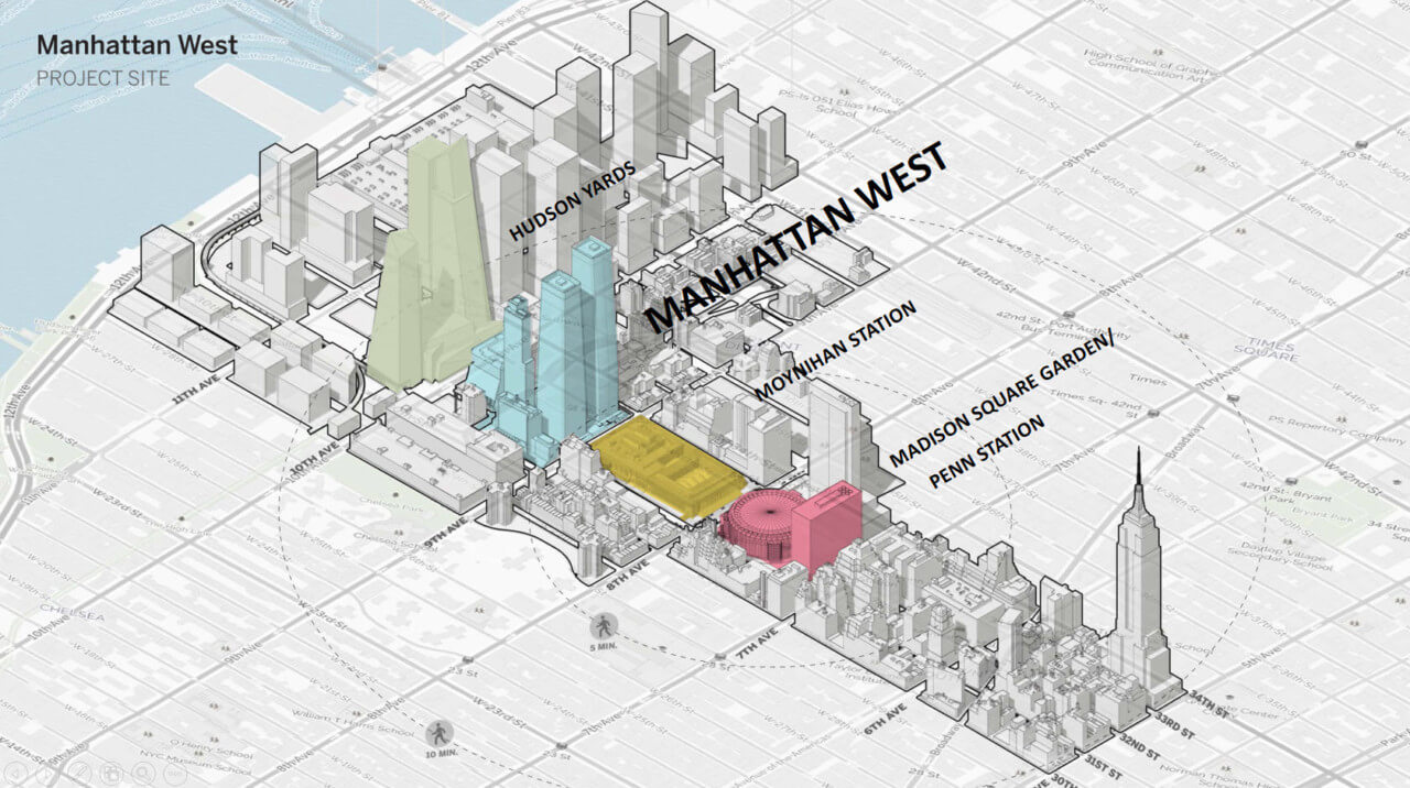 Aerial diagram of Manhattan West attached to hudson yards