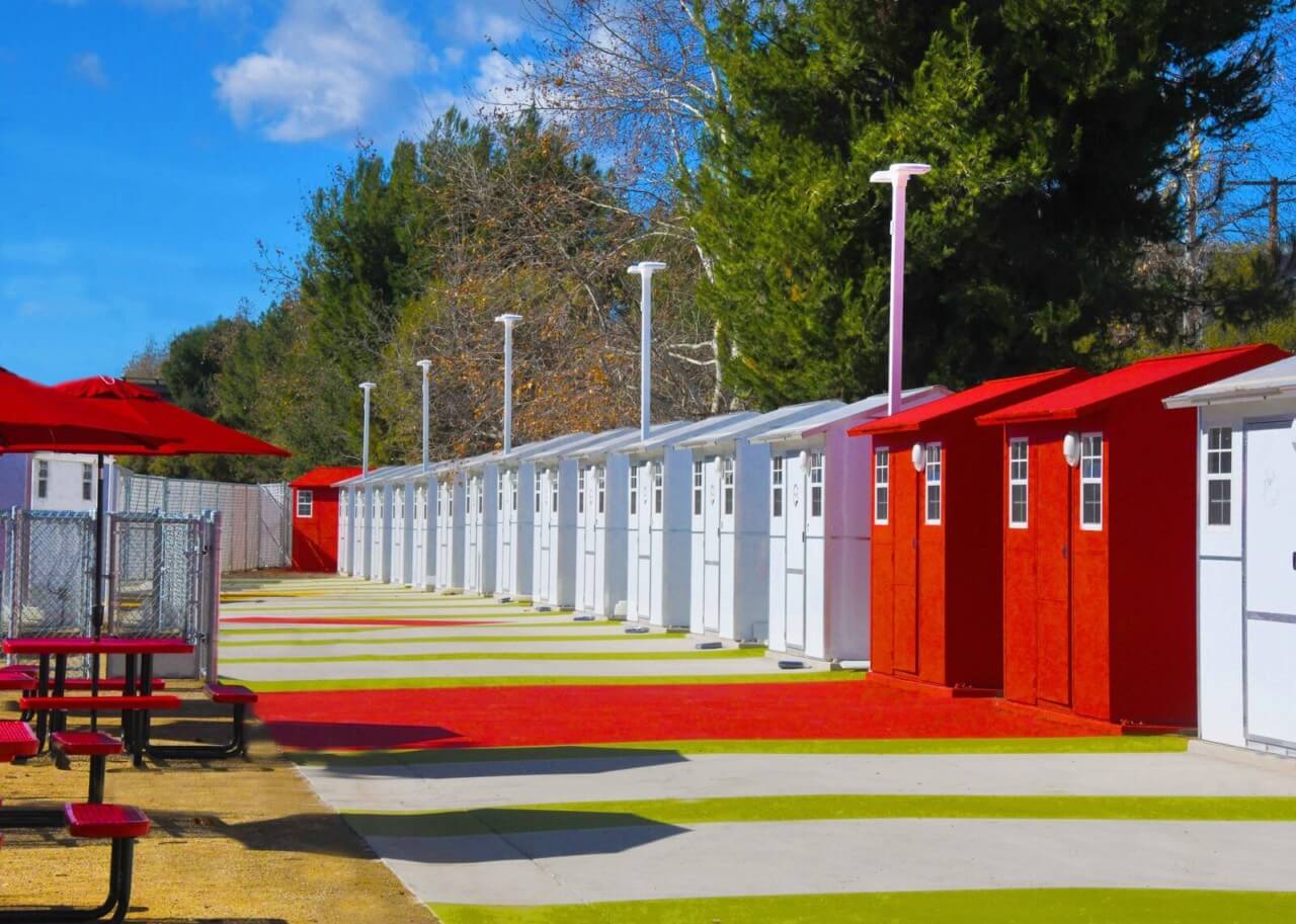 row of brightly colored tiny houses