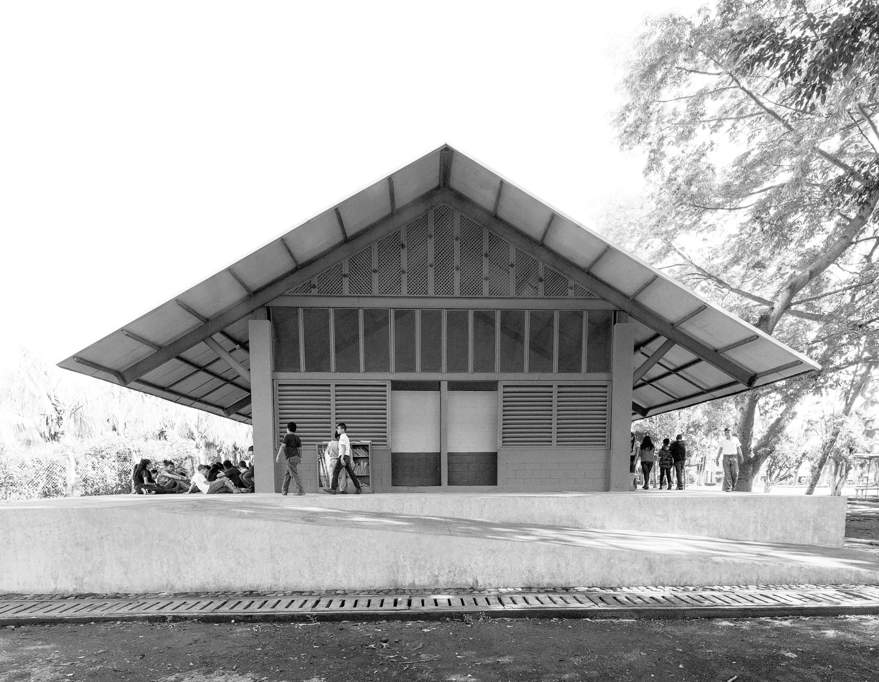 black and white photo of a rural school in guatemala