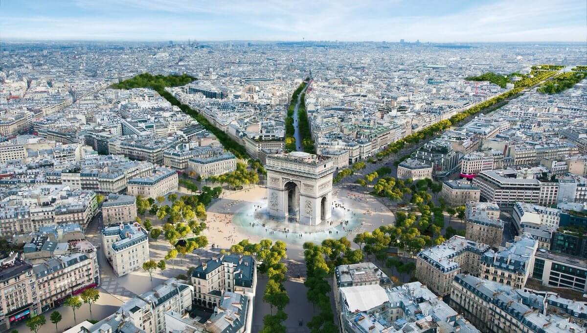 Rendering of the Champs-Élysées with newly planted corridors