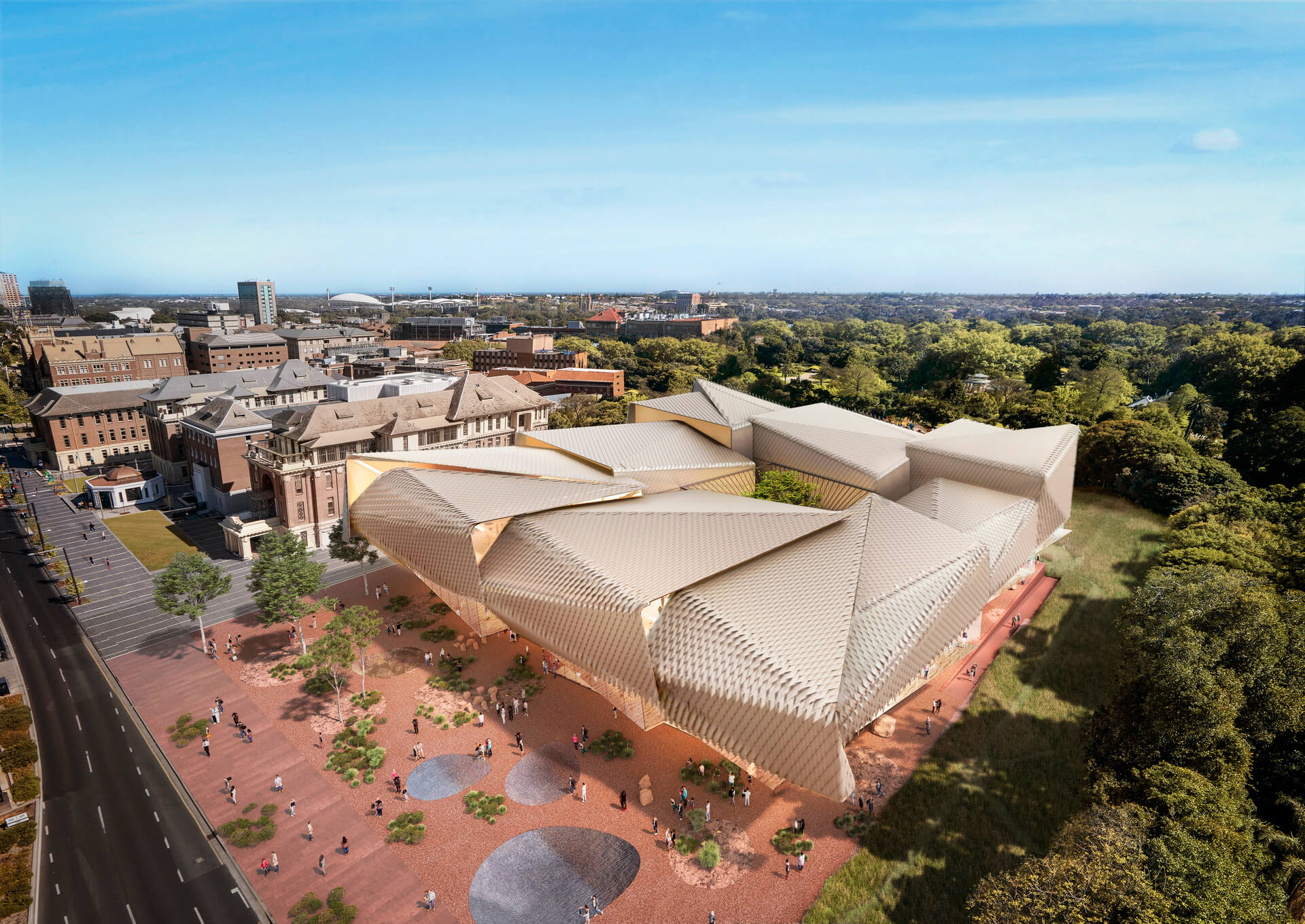 aerial view of a planned cultural center in adelaide, australia