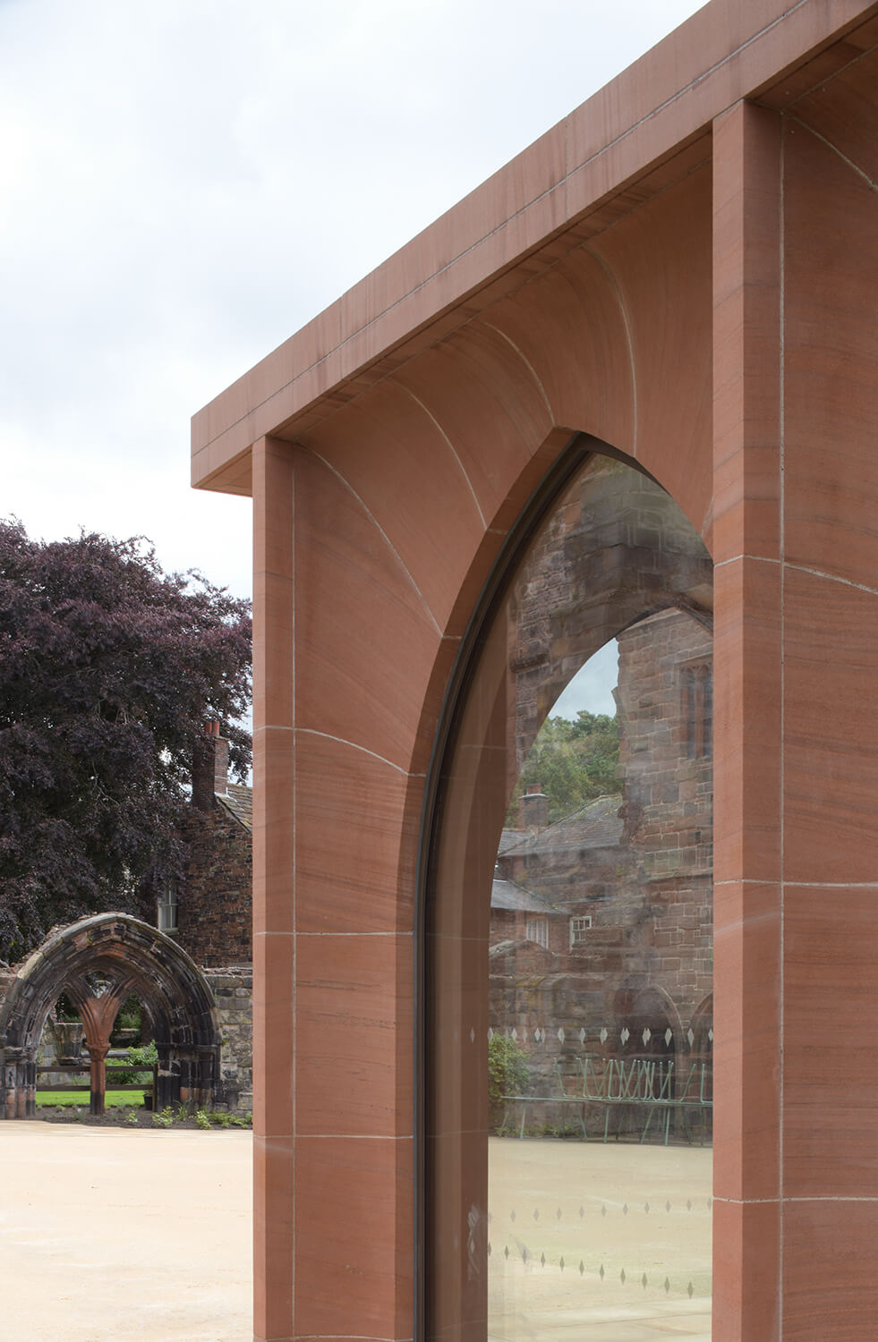 Detail shot of a red sandstone arch