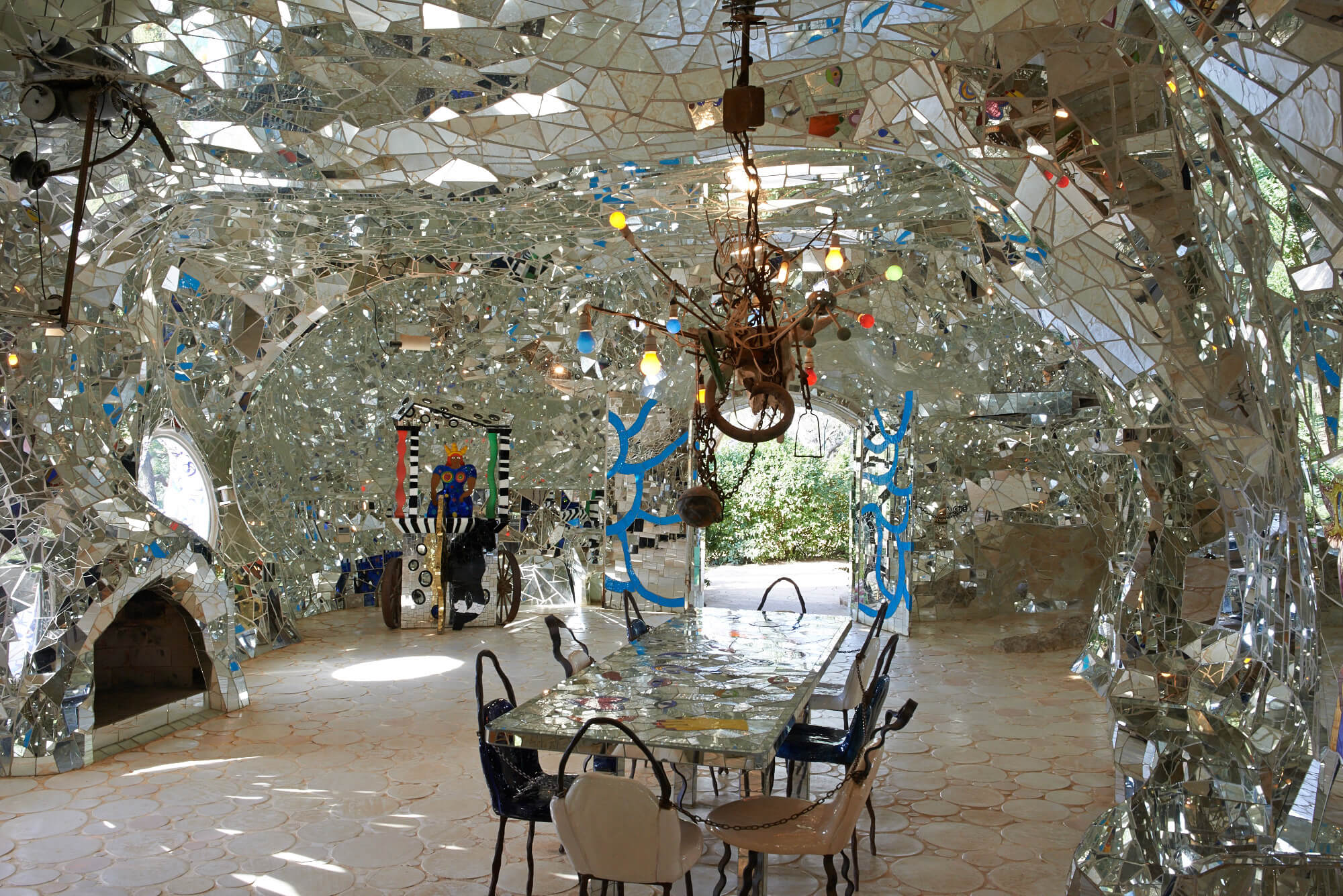 inside a mirrored living space