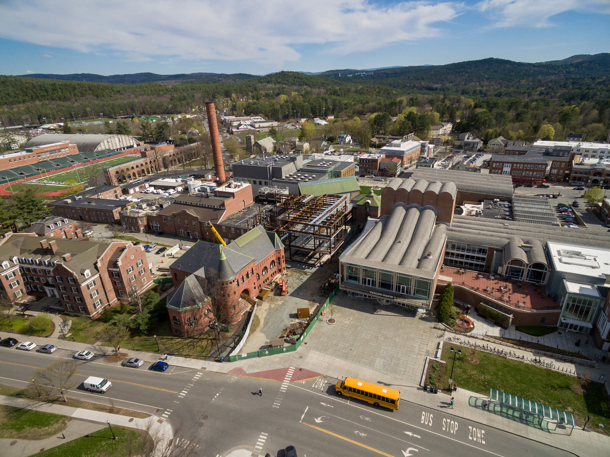 aerial view of an arts district at dartmouth college