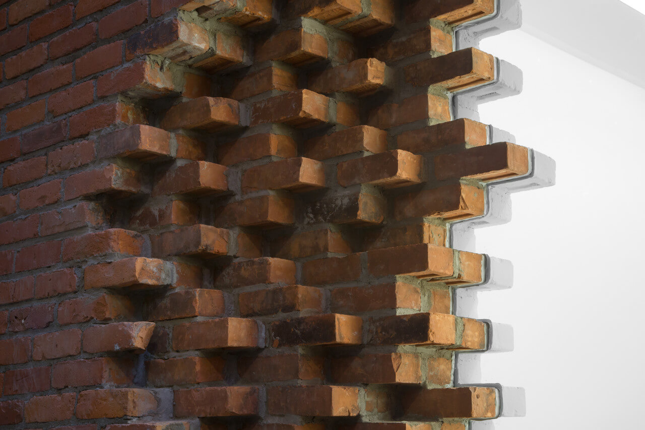 detail view of brick architectural intervention