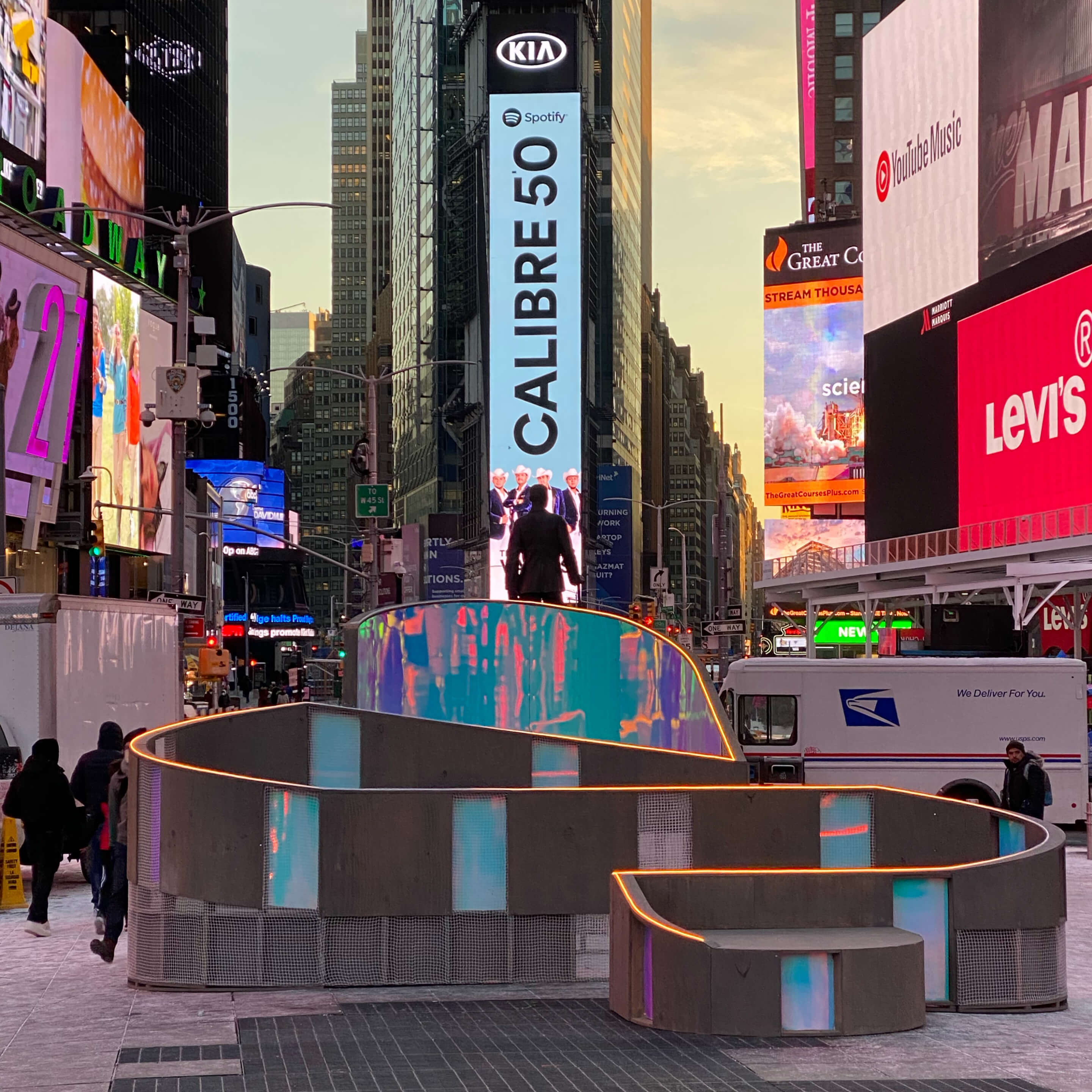 a curvaceous public art installation in the middle of times square