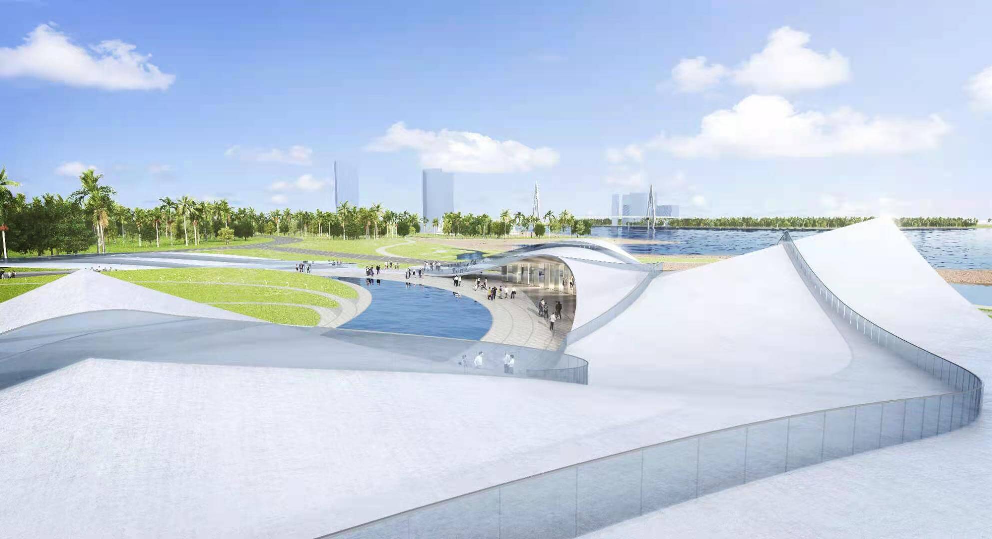 rendering of a wavy pavilion in china