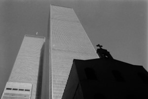 b&w of the twin towers