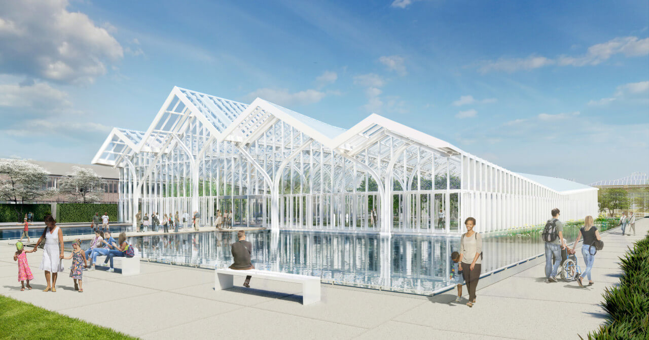 exterior rendering of a glass conservatory