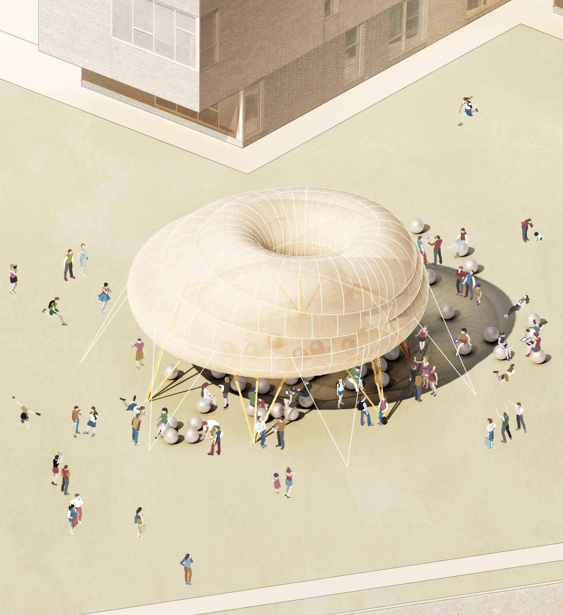 rendering of a multilayered inflatable pavilion