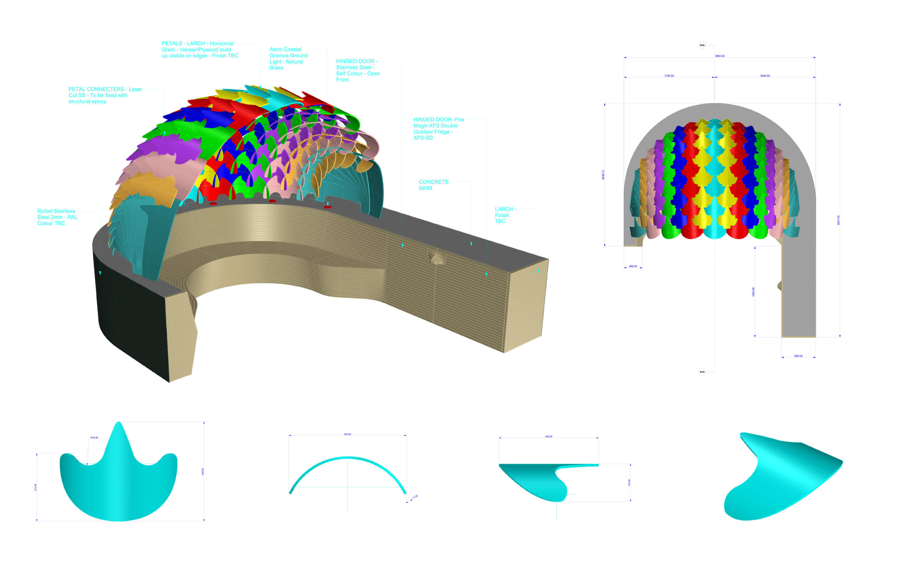 Digital fabrication plan of a curved timber pavilion