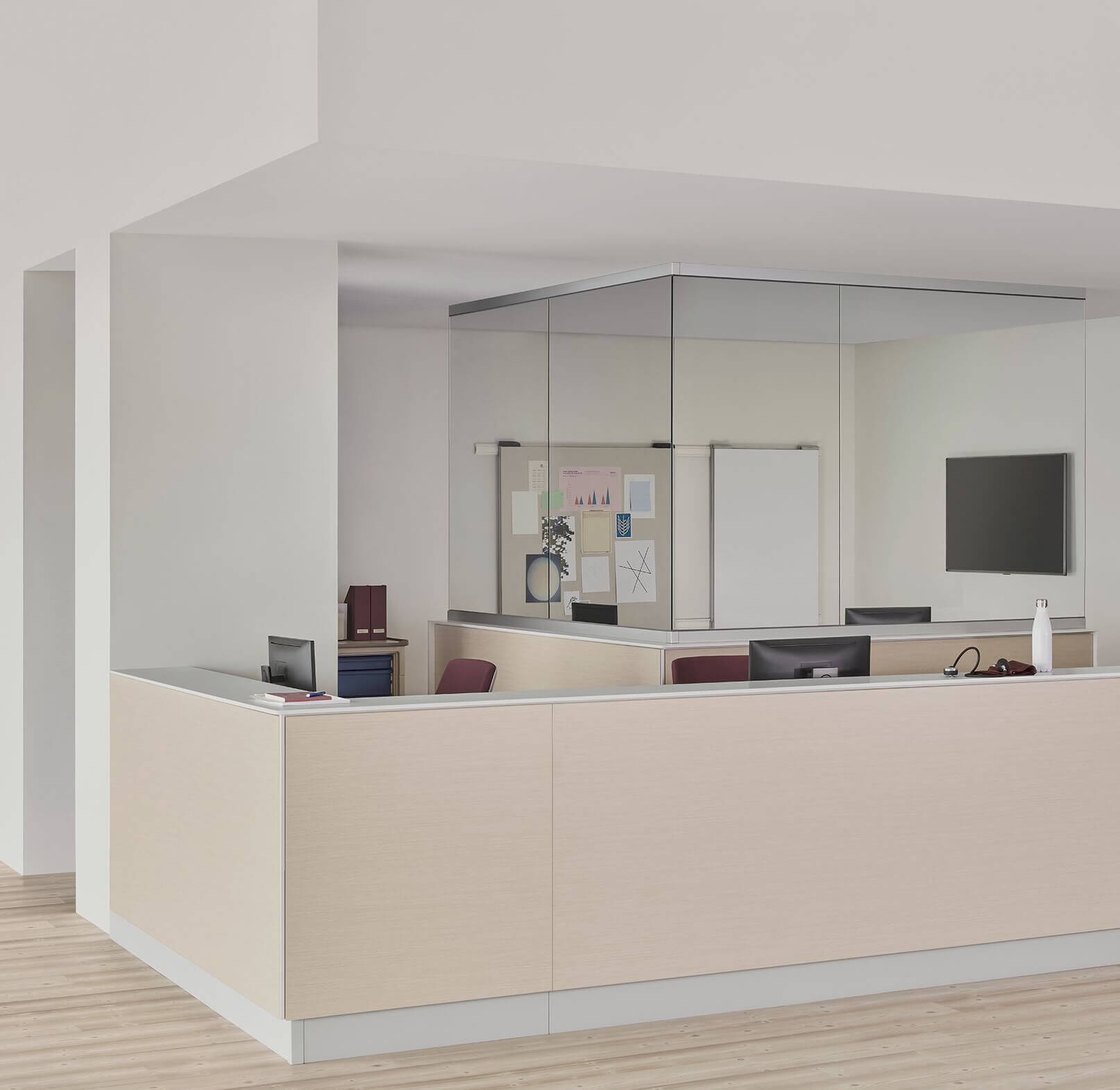 Rendering of a mid-height office entry partition
