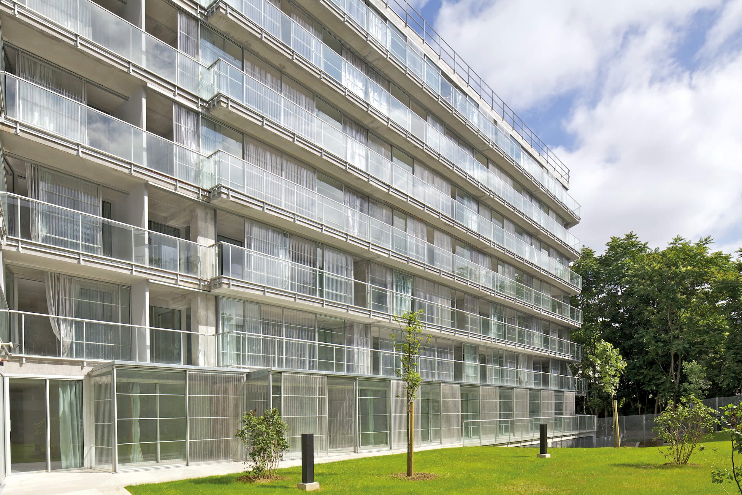 glass exterior of a student housing building in france