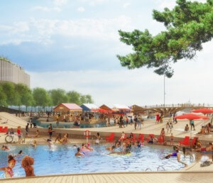illustration of a public swimming area on the toronto waterfront