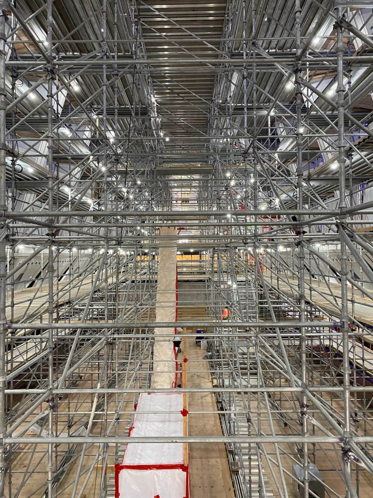 inside vertically oriented scaffolding