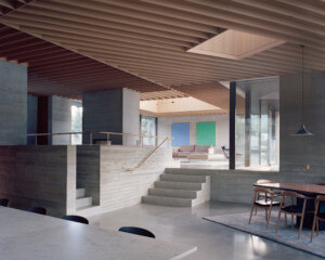 Interior of a concrete and timber home in british columbia